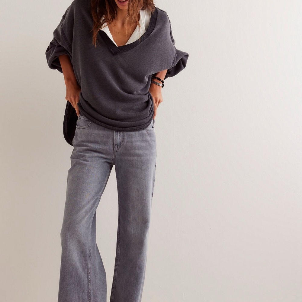 Free People Tinsley Baggy High Rise Jeans Grey Area Size 26